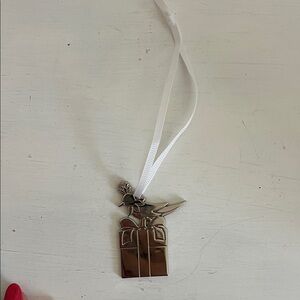 Tiffany & Co. Silver Bird Perched on Gift Ornament with White Ribbon